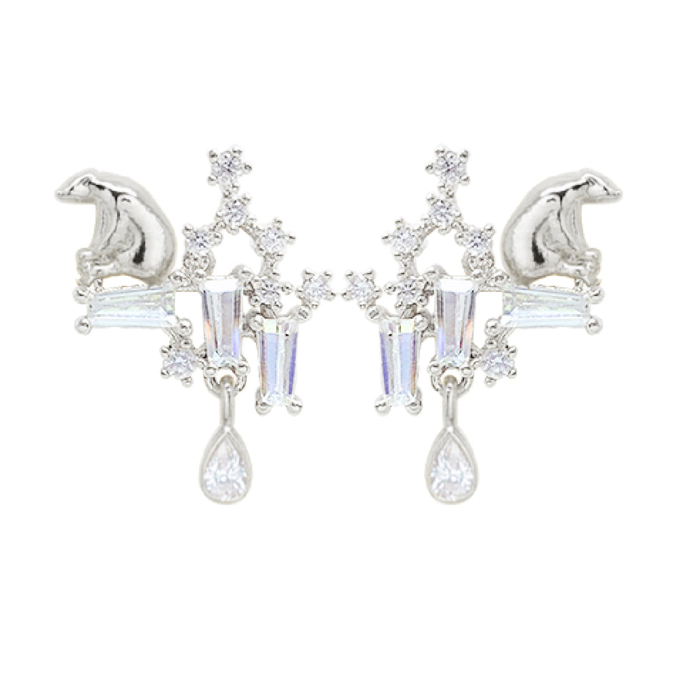 WING BLING, TEAR OF GLACIER 1-POLAR BEAR EARRING OR CLIP-ON EARRING, TEAR OF GLACIER 1 POLAR BEAR SILVER-EARRING