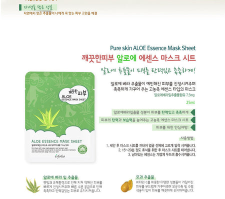 esfolio - Pure Skin Aloe Essence Mask Sheet Set 10pcs, 25ml x 10pcs, 343 g, 8809386883281