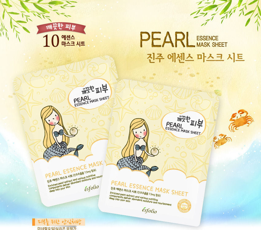 esfolio - Pure Skin Pearl Essence Mask Sheet Set 10pcs, 25ml x 10pcs, 350 g, 8809386883304