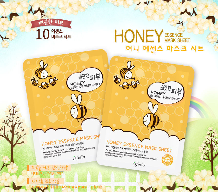 esfolio - Pure Skin Honey Essence Mask Sheet Set 10pcs, 25ml x 10pcs, 350 g, 8809386883328