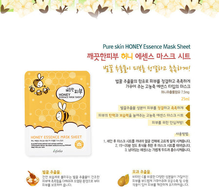 esfolio - Pure Skin Honey Essence Mask Sheet Set 10pcs, 25ml x 10pcs, 350 g, 8809386883328