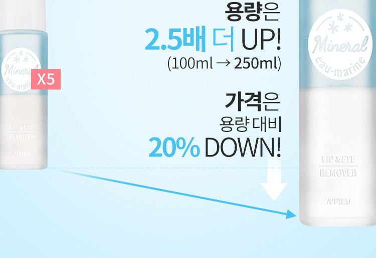A’PIEU - Mineral Lip & Eye Remover (Eau-Marine) 250ml, 250ml, 282 g, 8809581455573