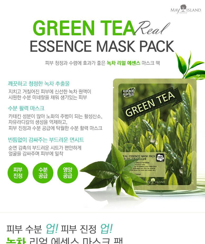 May Island - Green Tea Real Essence Mask Pack 1pc, 25ml, 70 g, 8809515401898