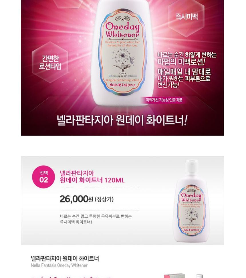 Nella - Oneday Whitener Magical Whitening Lotion 120ml, 120ml, 161 g, 8809588580216