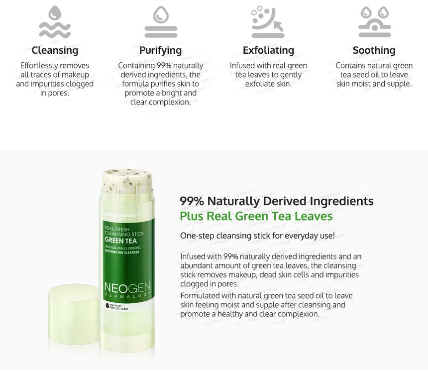 NEOGEN - Dermalogy Real Fresh Cleansing Stick Green Tea, 80g, 140 g, 8809381444999
