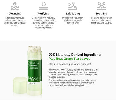 NEOGEN - Dermalogy Real Fresh Cleansing Stick Green Tea, 80g, 140 g, 8809381444999