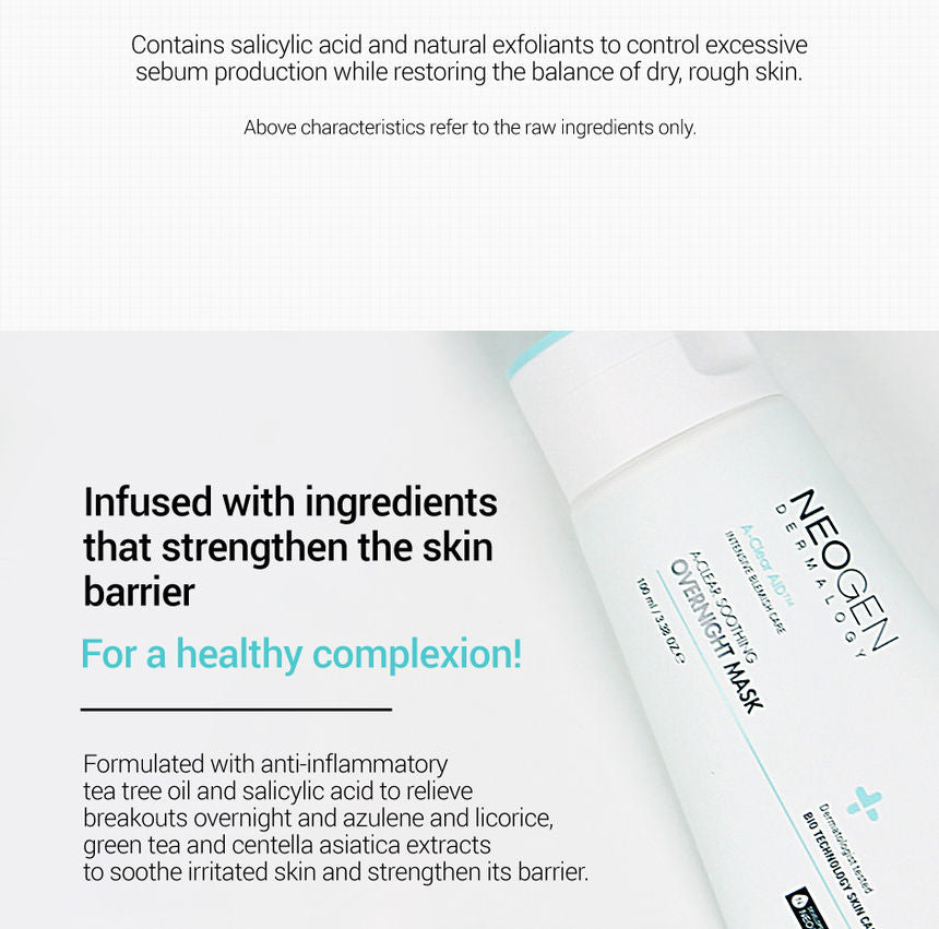 NEOGEN - Dermalogy A-Clear Soothing Overnight Mask, 100ml, 141 g, 8809381449550