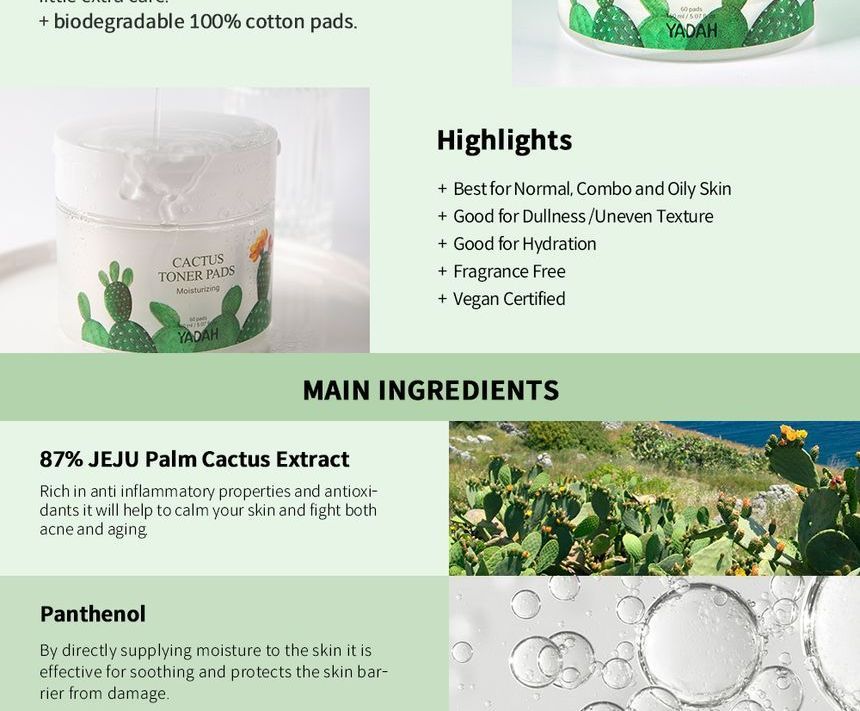 YADAH - Cactus Toner Pads, 60pads, 380 g, 8809340384717