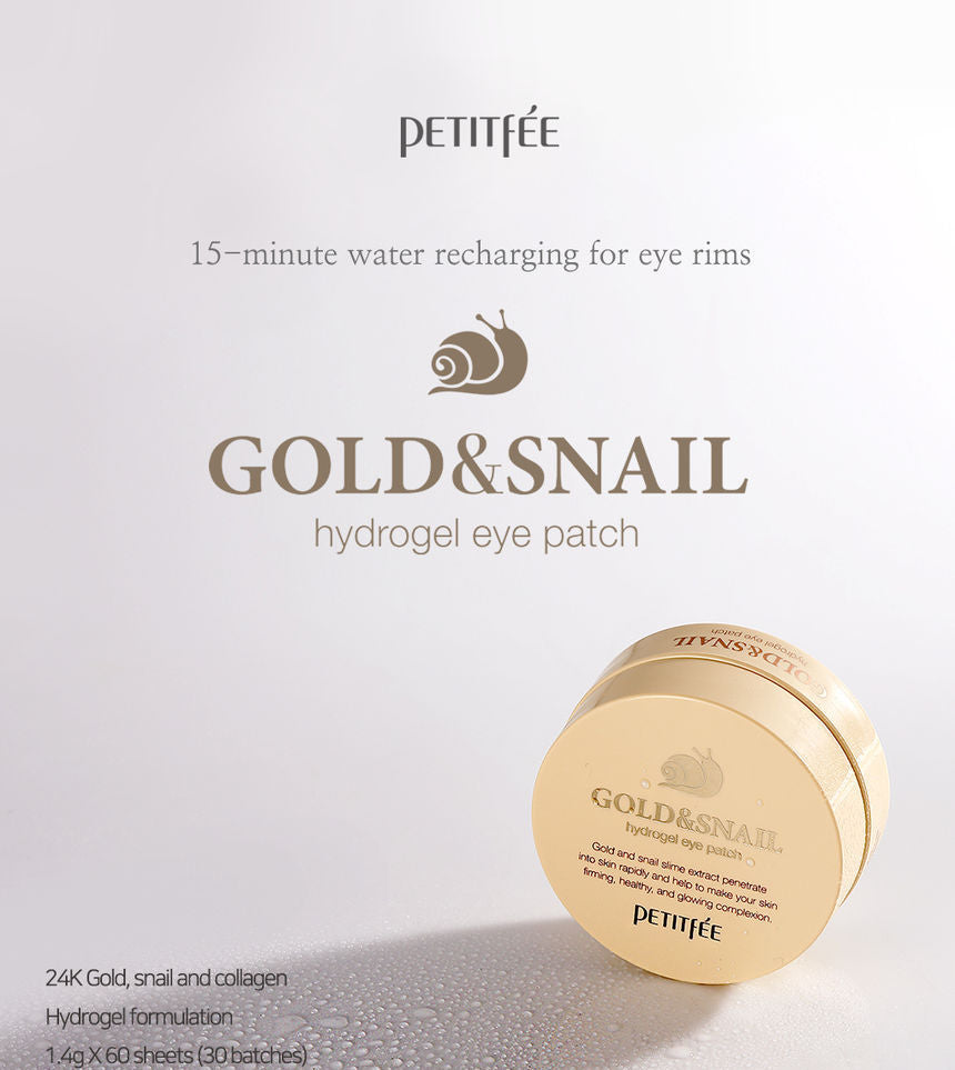 PETITFEE - Gold & Snail Hydrogel Eye Patch 60pcs, 60pcs (30pairs), 172 g, 8809239802872