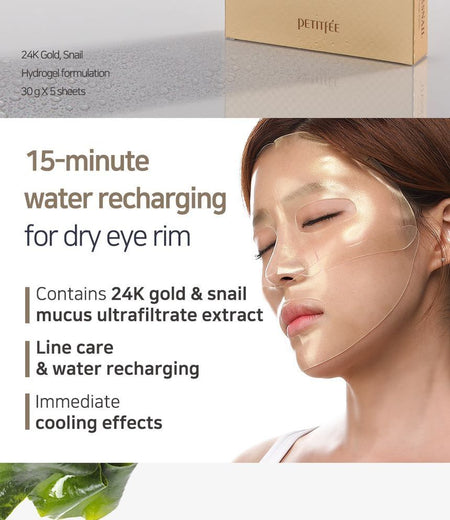 PETITFEE - Gold & Snail Hydrogel Mask Pack 5pcs, 30g x 5pcs, 271 g, 8809239802896