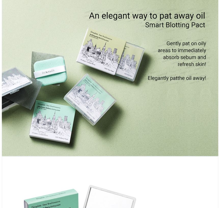 too cool for school - Dinoplatz Dear Brachiosaurus Blotting Paper Refill Only - 3 Types, #02 Green Tea, 10 g, 8809402286652