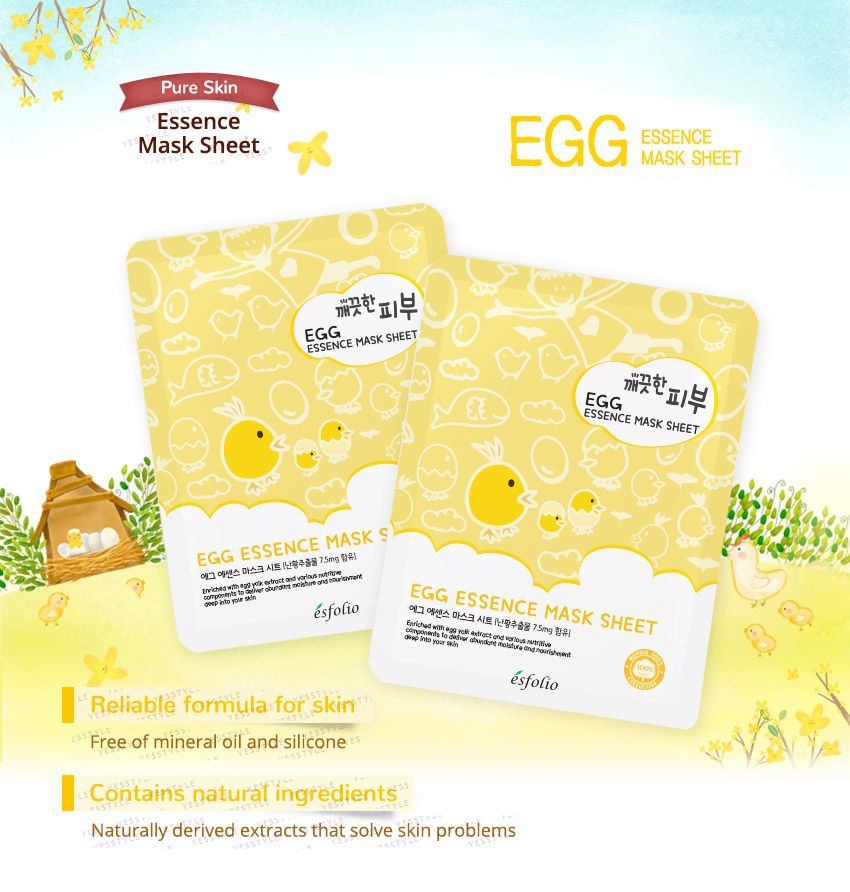 esfolio - Pure Skin Egg Essence Mask Sheet Set 10pcs, 25ml x 10pcs, 339 g, 8809386883298