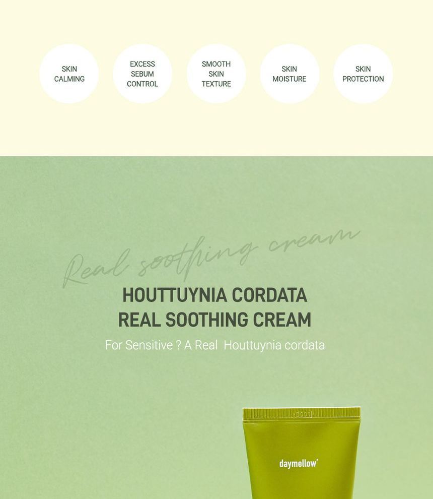 daymellow - Houttuynia Cordata Real Soothing Cream, 80g, 111 g, 8809608730768