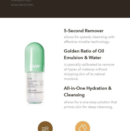 RNW - DER. CLEAR Gentle Lip & Eye Makeup Remover, 120ml, 180 g, 8809635330306