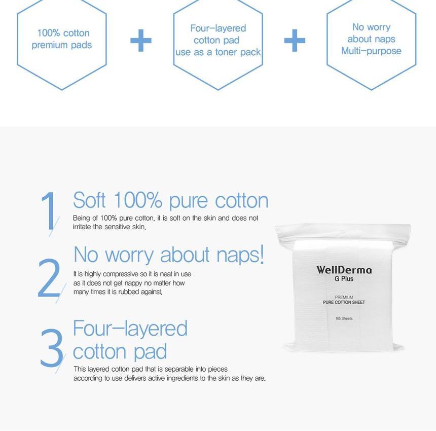 WellDerma - G Plus Premium Pure Cotton Sheet, 165 pcs, 118 g, 8809502183714