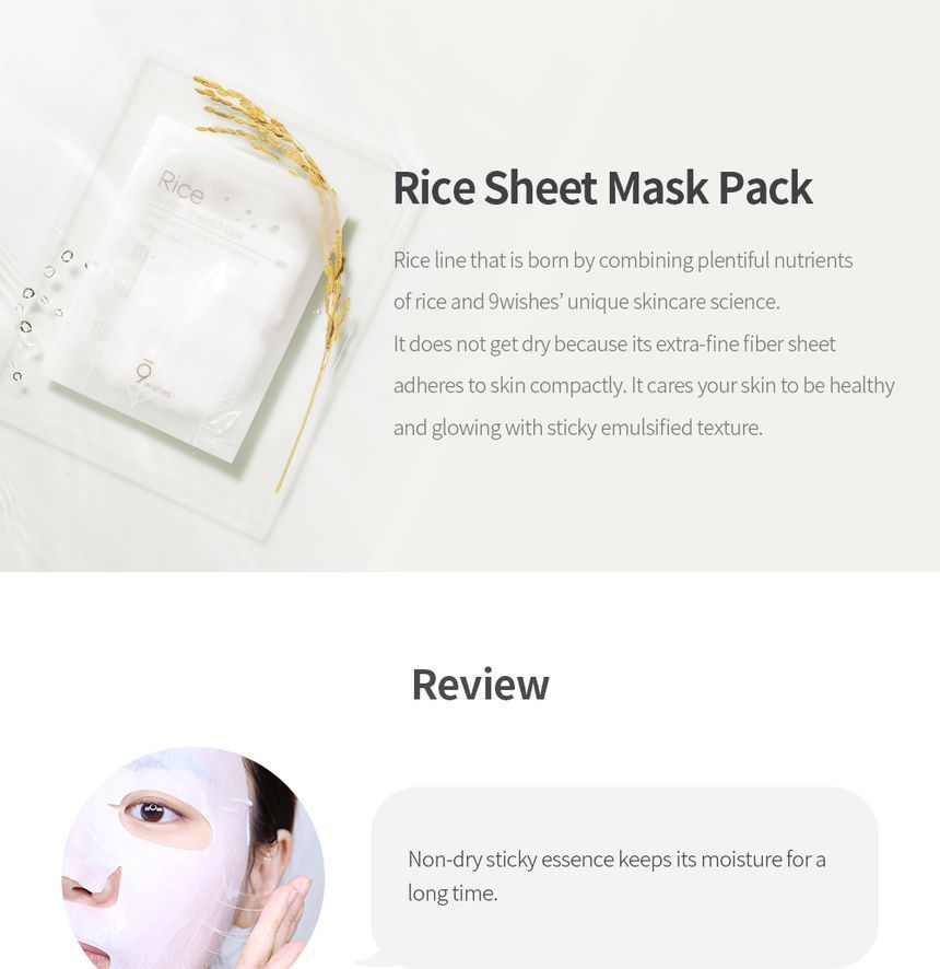 9wishes - Rice Water Sheet Mask, 25ml x 10 pcs, 370 g, 8809429957078