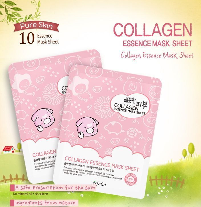 esfolio - Pure Skin Collagen Essence Mask Sheet Set 10pcs, 25ml x 10pcs, 340 g, 8809386883311