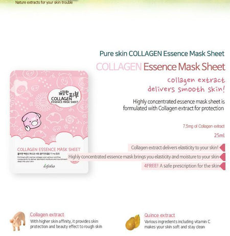 esfolio - Pure Skin Collagen Essence Mask Sheet Set 10pcs, 25ml x 10pcs, 340 g, 8809386883311