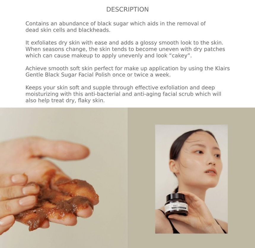 Dear, Klairs - Gentle Black Sugar Facial Polish, 110g, 180 g, 8809572890338