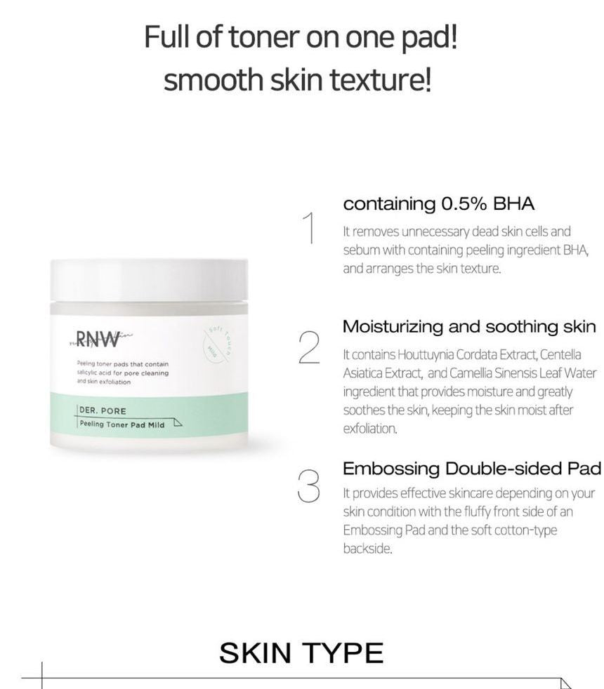 RNW - DER. PORE Peeling Toner Pad Mild, 60 pcs, 270 g, 8809635330634