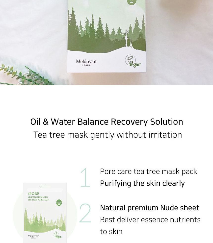 Muldream - Vegan Green Mild Tea Tree Pore Mask, 25ml x 1 pc, 32 g, 8809443284150
