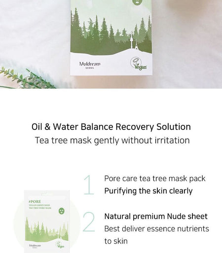 Muldream - Vegan Green Mild Tea Tree Pore Mask, 25ml x 1 pc, 32 g, 8809443284150