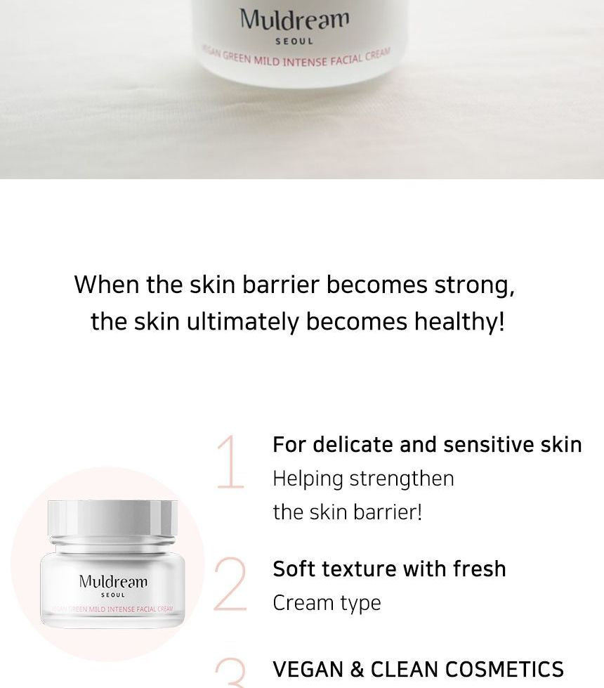 Muldream - Vegan Green Mild Intense Facial Cream, 60ml, 235 g, 8809443284075
