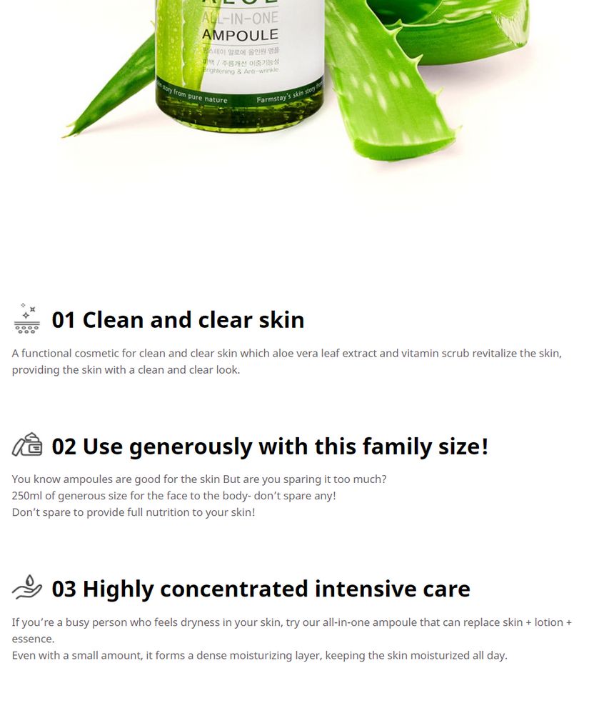 Farm Stay - Aloe All-In-One Ampoule, 250ml, 333 g, 8809469772877