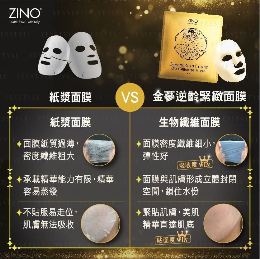 Zino - Ginseng Gold Firming Bio-Cellulose Mask, 4 pcs, 214 g, 4895084329729