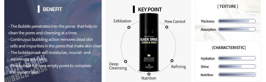 the SKIN HOUSE - Black Snail Bubble Mask, 100ml, 182 g, 8809080823217