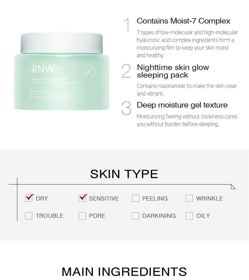 RNW - DER. RENEW Deep Moisture Sleeping Mask, 100ml, 212 g, 8809635330757