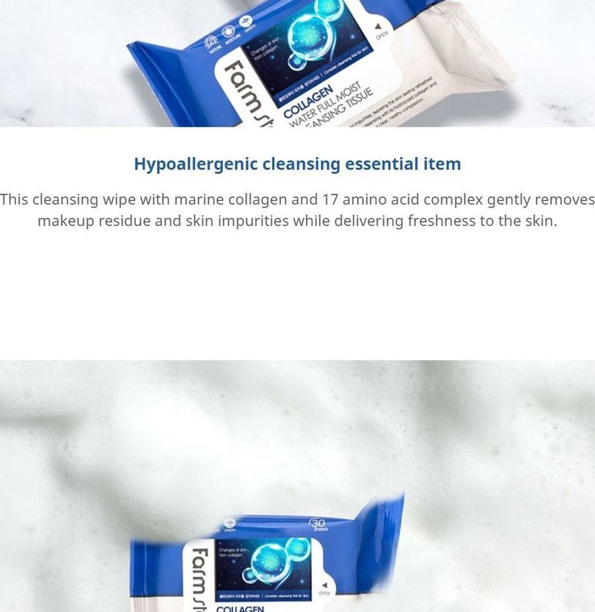 Farm Stay - Collagen Water Full Moist Cleansing Tissue, 30 sheets, 149 g, 8809519371517