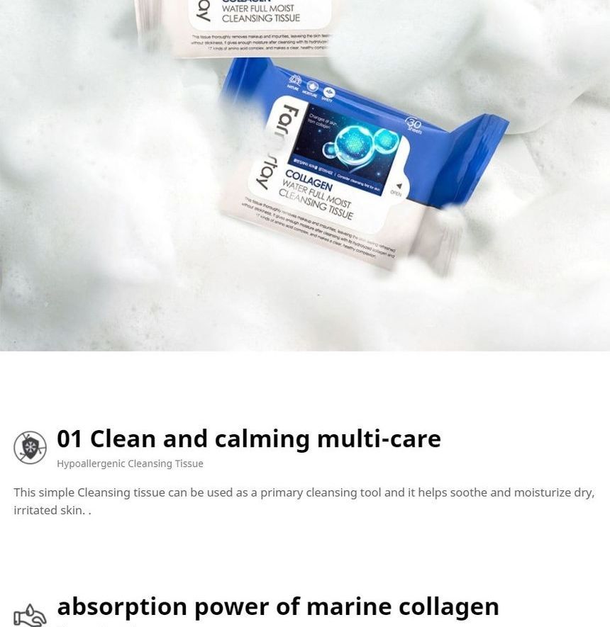 Farm Stay - Collagen Water Full Moist Cleansing Tissue, 30 sheets, 149 g, 8809519371517