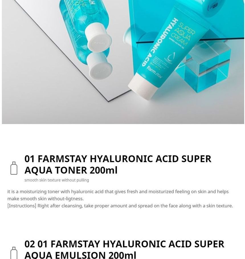 Farm Stay - Hyaluronic Acid Super Aqua Skin Care 3 set, 3 pcs, 734 g, 8809809800222