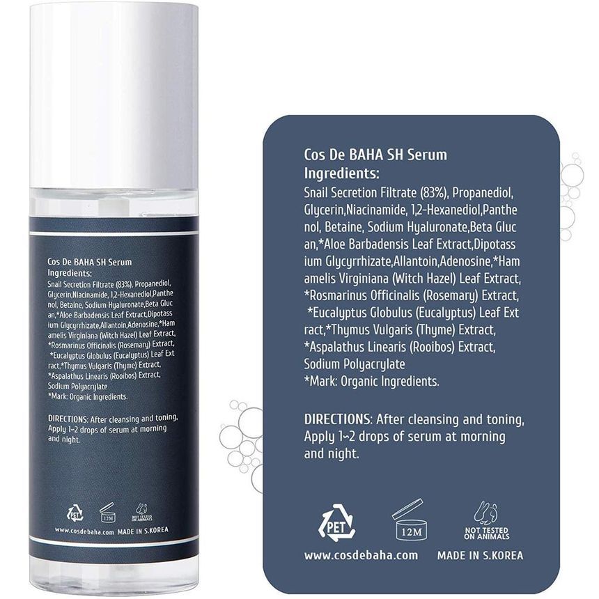 Cos De BAHA - SH Snail Mucin Hyaluronic Acid Serum, 120ml, 172 g, 8809240318102