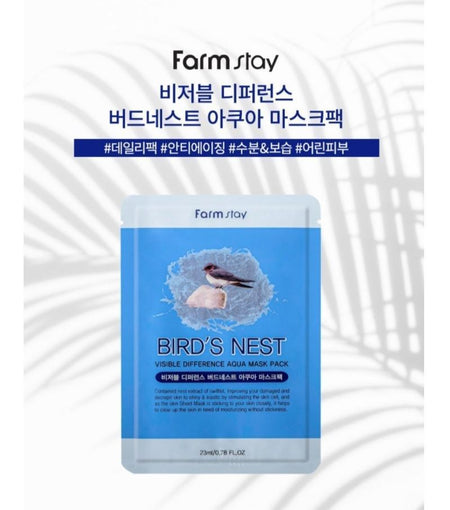 Farm Stay - Visible Difference Birds Nest Aqua Mask Pack, 23ml x 1 sheet, 28 g, 8809446652017