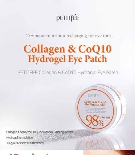 PETITFEE - Collagen & CoQ10 Hydrogel Eye Patch, 30 pairs, 171 g, 8809239800458