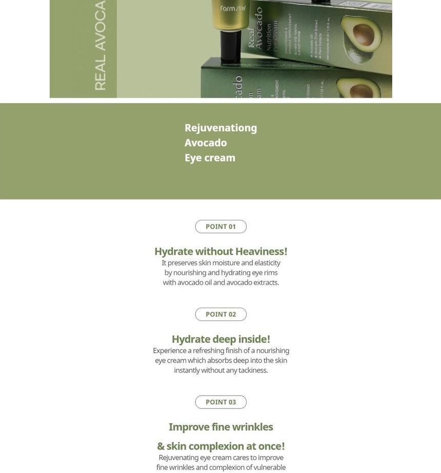 Farm Stay - Real Avocado Nutrition Eye Cream, 40ml, 100 g, 8809674691734