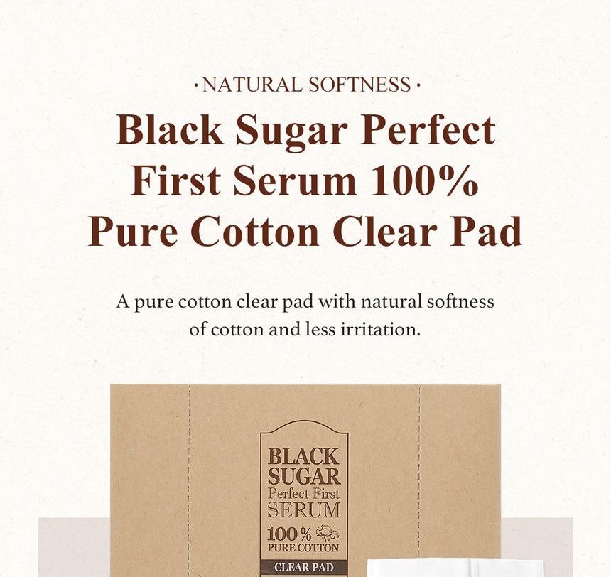 SKINFOOD - Black Sugar Perfect First Serum Pure Cotton Clear Pad, 60 pcs, 71 g, 8809153103154