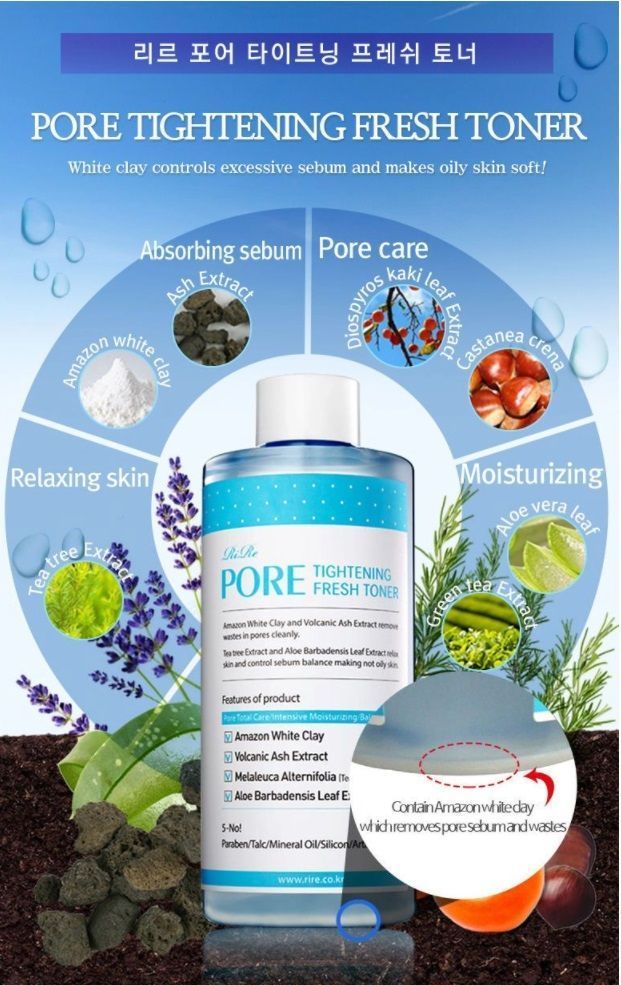 RiRe - Pore Tightening Fresh Toner 300ml, 300ml, 364 g, 8809410280857