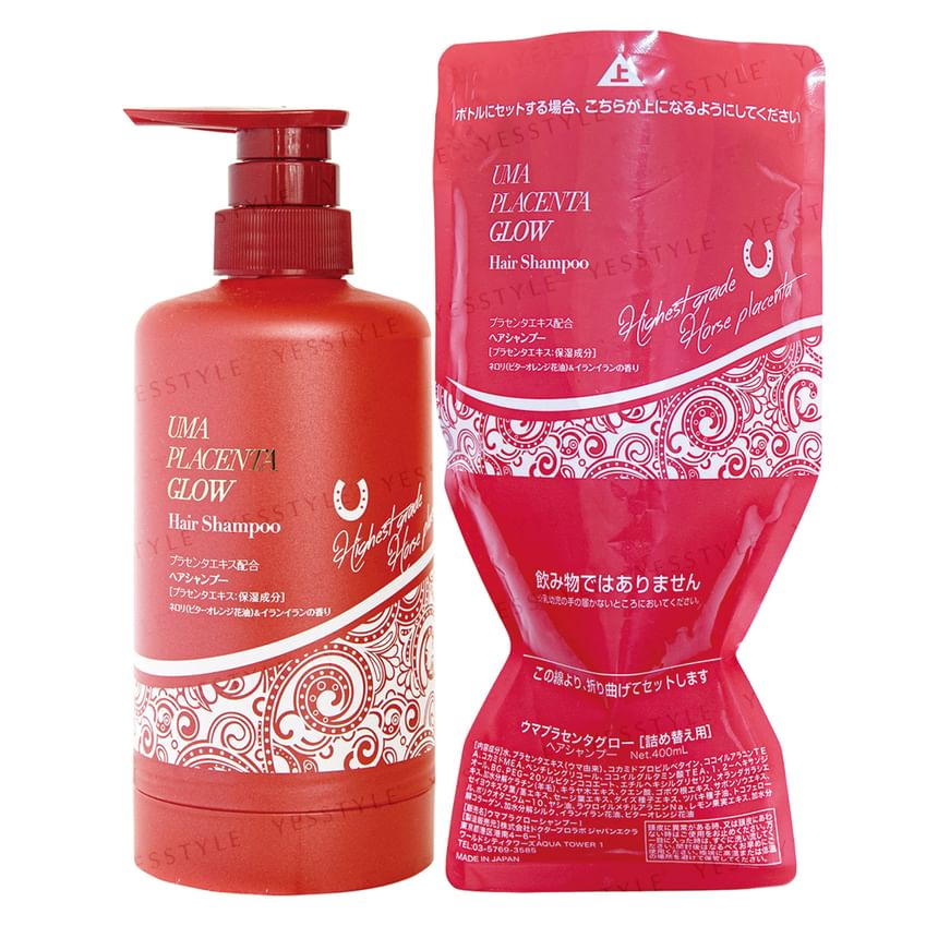 Dr.pro labo Japan - Uma Placenta Glow Shampoo Red Refill & Eco Bottle Set, 400ml, 530 g, 4571430020044