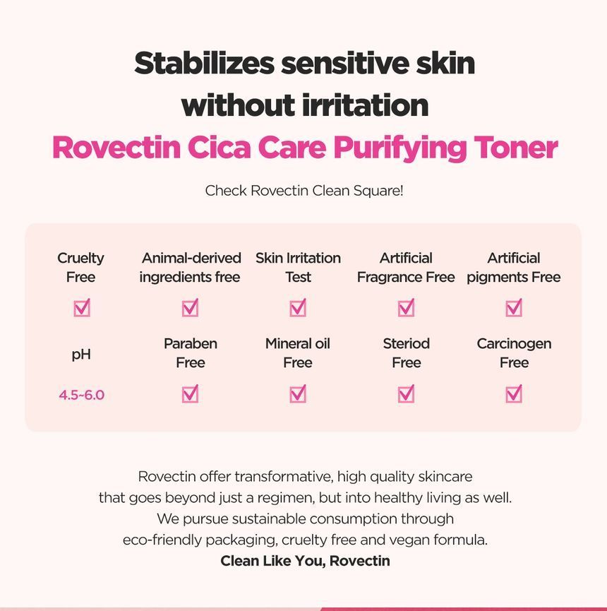 ROVECTIN - Cica Care Purifying Toner, 260ml, 304 g, 8809348502557