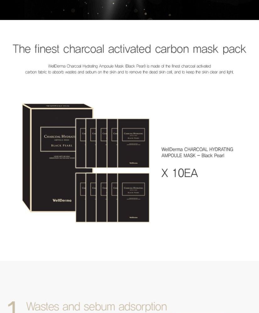 WellDerma - Black Pearl Charcoal Hydrating Ampoule Mask Set, 10 pcs, 600 g, 