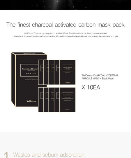 WellDerma - Black Pearl Charcoal Hydrating Ampoule Mask Set, 10 pcs, 600 g, 