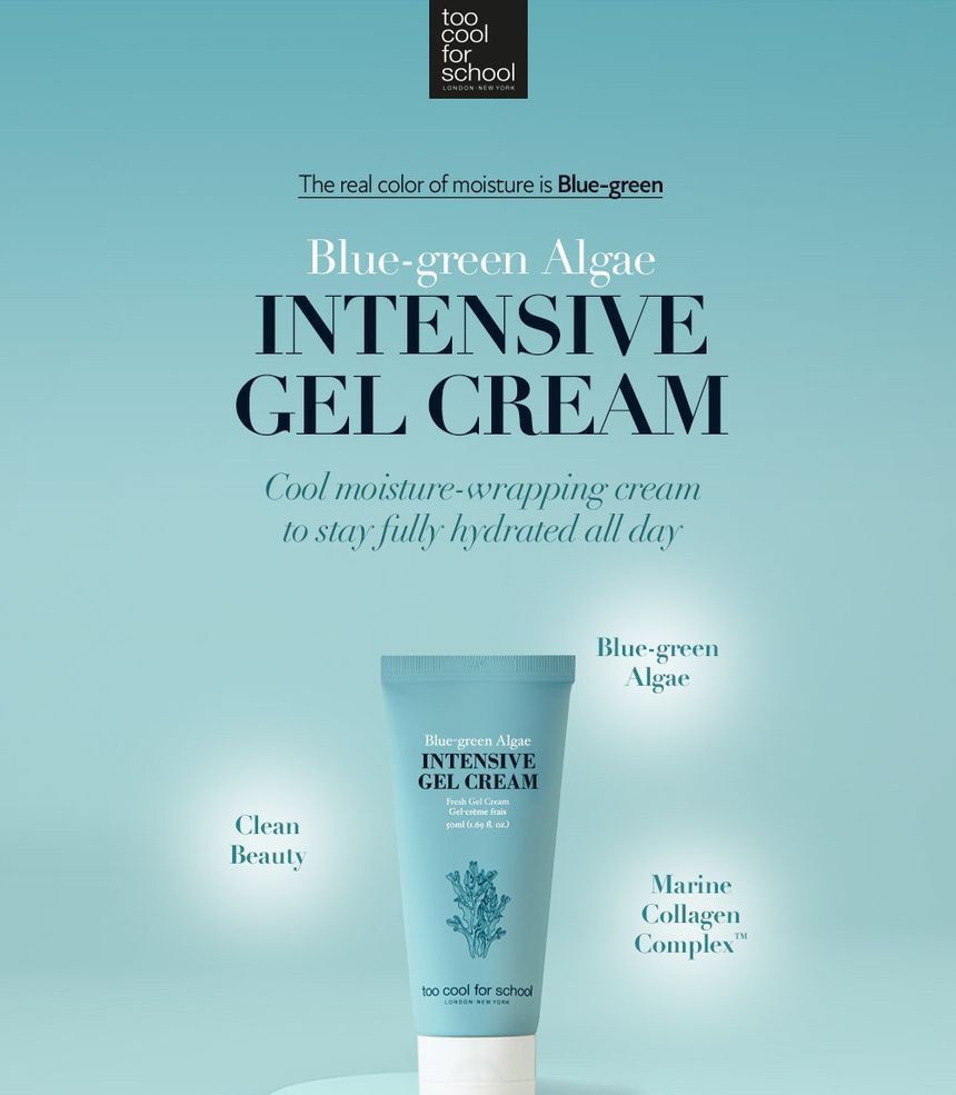 too cool for school - Blue-Green Algae Intensive Gel Cream, 50ml, 74 g, 8809658626653