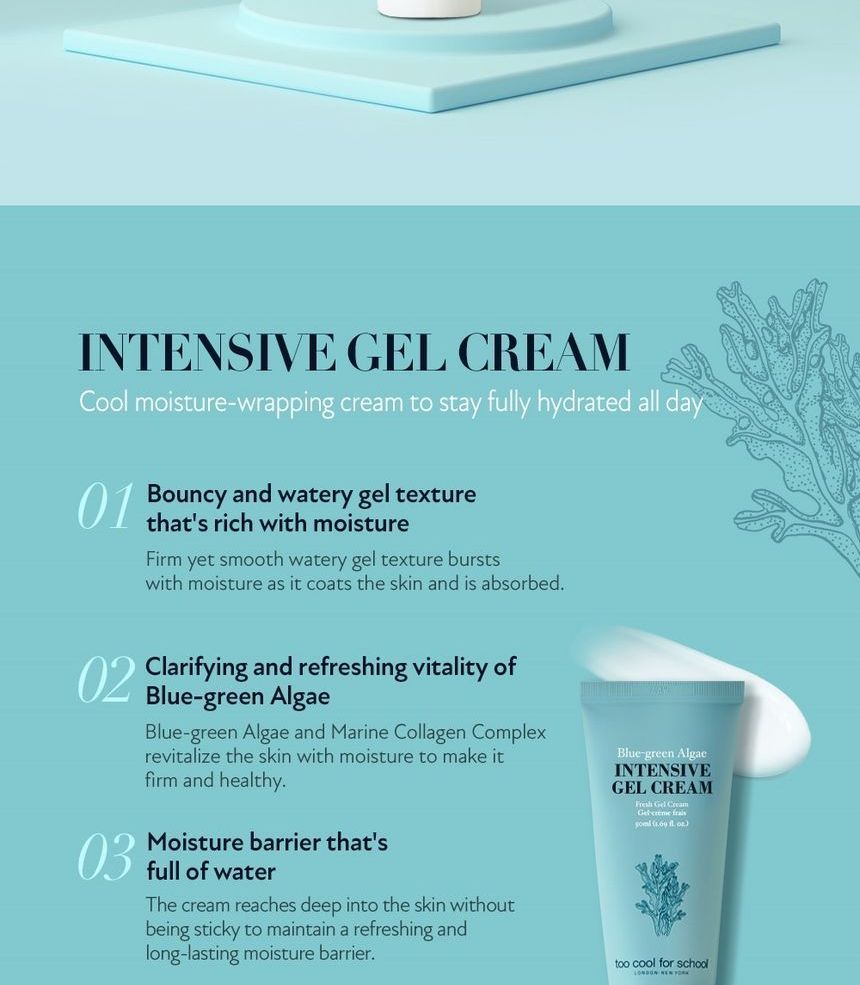 too cool for school - Blue-Green Algae Intensive Gel Cream, 50ml, 74 g, 8809658626653