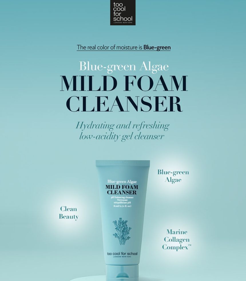 too cool for school - Blue-Green Algae Mild Foam Cleanser, 80ml, 114 g, 8809658626622