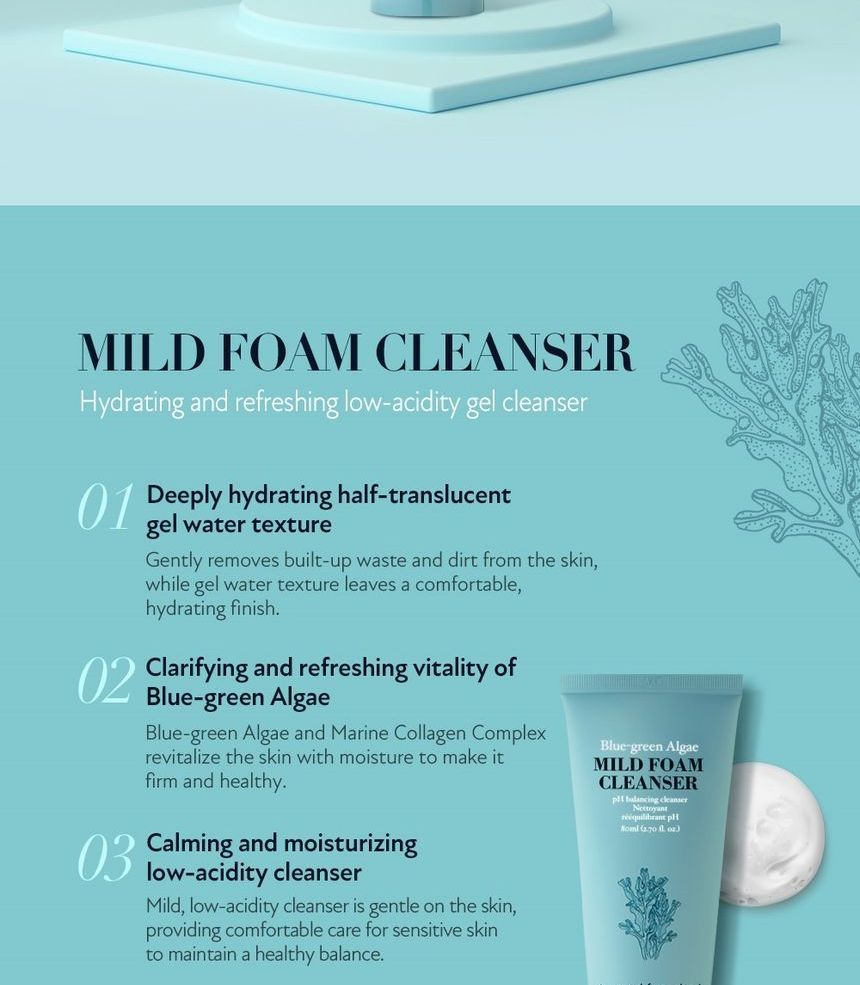 too cool for school - Blue-Green Algae Mild Foam Cleanser, 80ml, 114 g, 8809658626622
