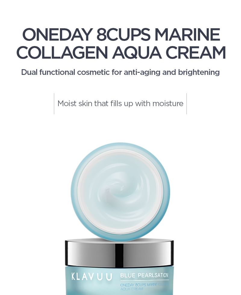 KLAVUU - Blue Pearlsation One Day 8 Cups Marine Collagen Aqua Cream 50ml, 50ml, 192 g, 8809482360419