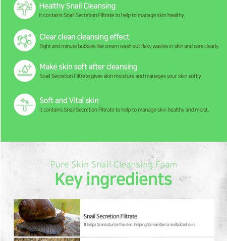 esfolio - Pure Skin Snail Cleansing Foam, 150ml, 195 g, 8809589393402